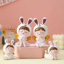 Genuine super cute bunny birthday cake resin ornaments mascot home desktop childrens room decoration bestie gift
