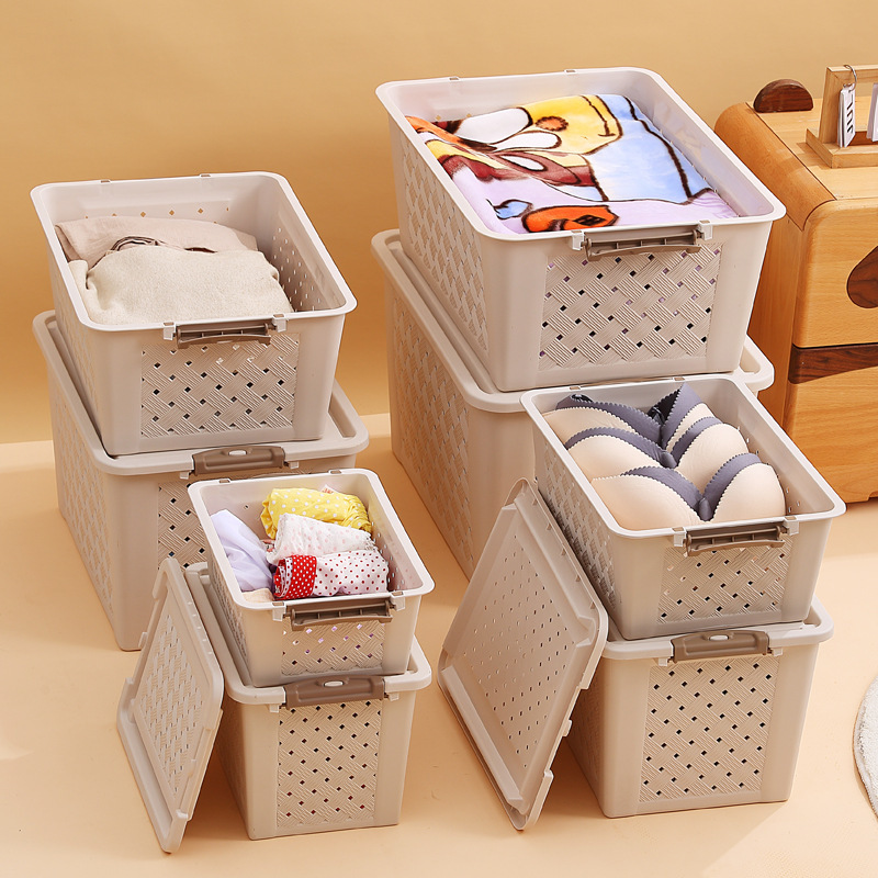 Plastic Breathable Storage Box with Lid, Imitation Rattan Box, Hamster Pet Box, Clothing Storage Box, Snack and Cosmetics Storage Box