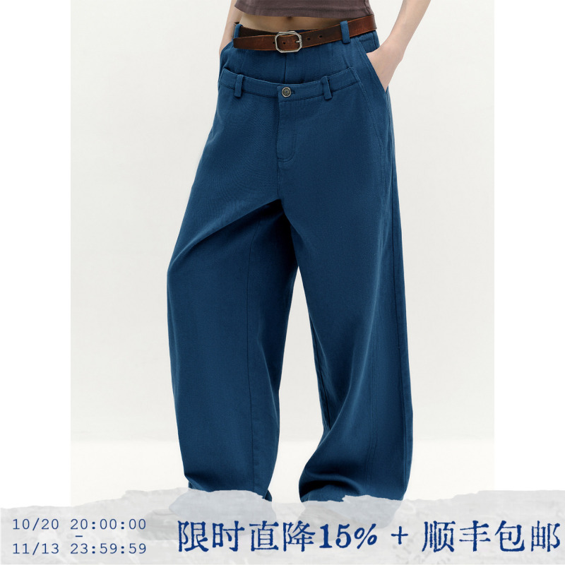 Tearocean* Retro Double-Waist High-End Straight Casual Pants for Women, Pure Cotton Drape Pants for Autumn