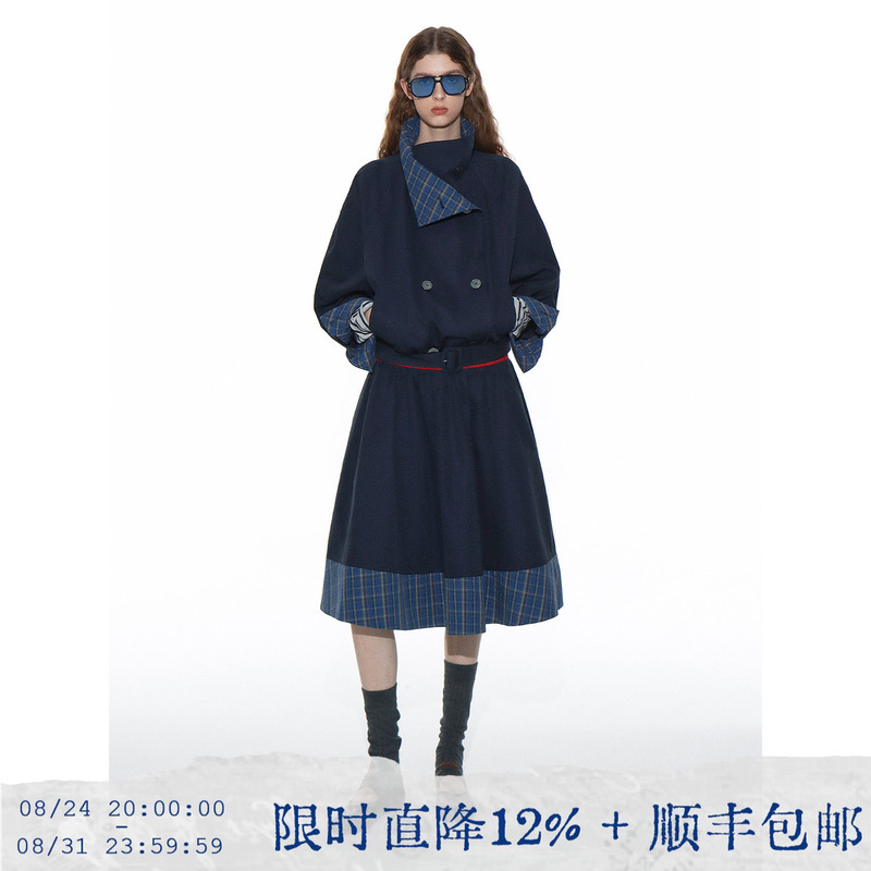 Tearocean* Patchwork Plaid Cotton-Feel Silhouette Short Raglan Sleeve Layered Trench Coat for Women, Loose and Elegant Spring Jacket Tearocean* Patchwork Plaid Cotton-Feel Silhouette Short Raglan Sleeve Layered Trench Coat for Women, Loose and Elegant Spring Jacket