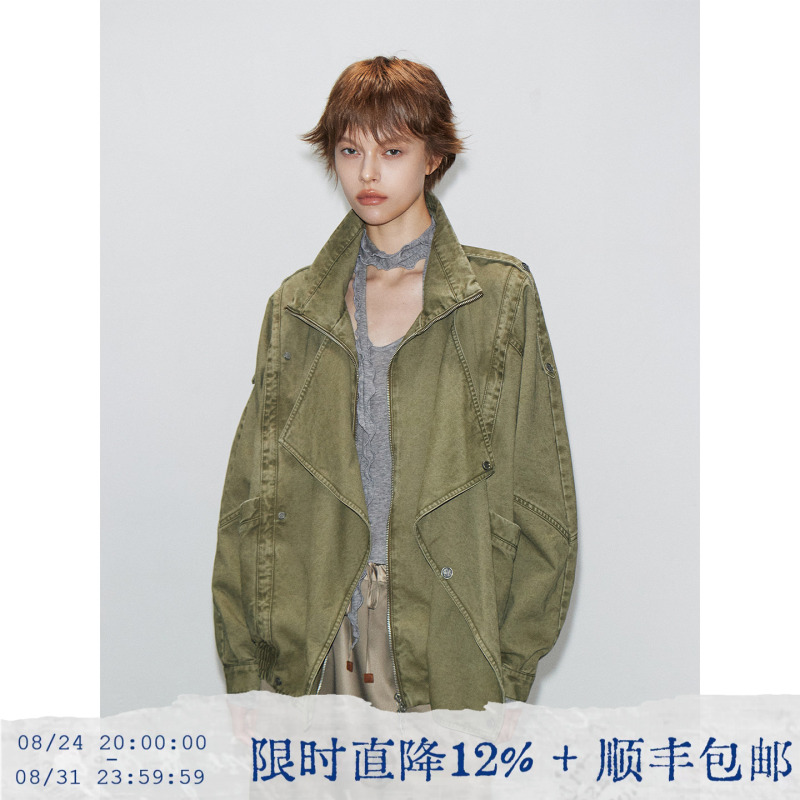 Tearocean* Street Style Casual Jacket for Women, Washed with a Slanted Placket, Stand Collar, Loose Fit, Drop Shoulder, Casual Trench Coat Tearocean* Street Style Casual Jacket for Women, Washed with a Slanted Placket, Stand Collar, Loose Fit, Drop Shoulder, Casual Trench Coat