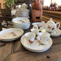 Goldfish bell cup small teapot and tea tray hand-painted fish pictures a complete set of old Kung Fu tea sets old objects from the 1980s