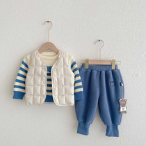 Baby suit autumn childrens sweater vest three-piece autumn and winter suit pants clothes suit Dudu family childrens clothing