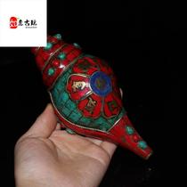 Antiques and miscellaneous collections Nepali return inlaid turquoise conch ornaments old objects second-hand home decorations