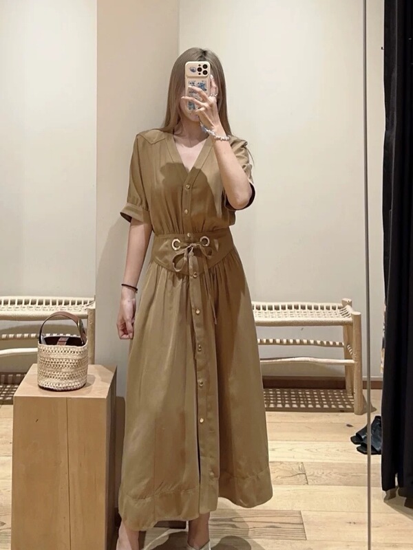 Bas Ba'An New Early Autumn Retro Maillard Commuter Style Shirt Dress Short-Sleeve Waist-Cinching Dress 1H26Pari Bas Ba'An New Early Autumn Retro Maillard Commuter Style Shirt Dress Short-Sleeve Waist-Cinching Dress 1H26Pari
