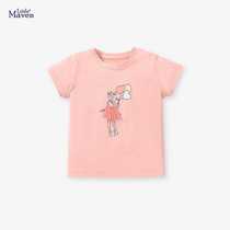 Little maven summer new childrens short-sleeved T-shirt pure cotton girls mesh printed tops European and American childrens clothing