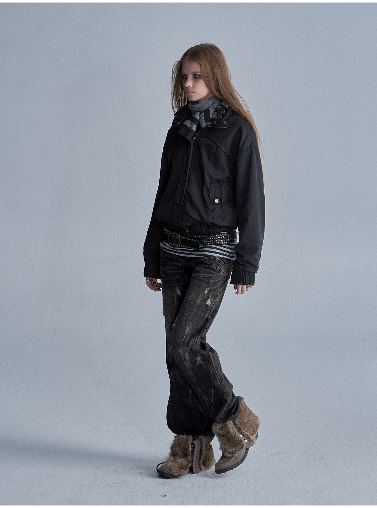 wear And tear Stand-Collar Fleece-Lined Nylon Jacket
