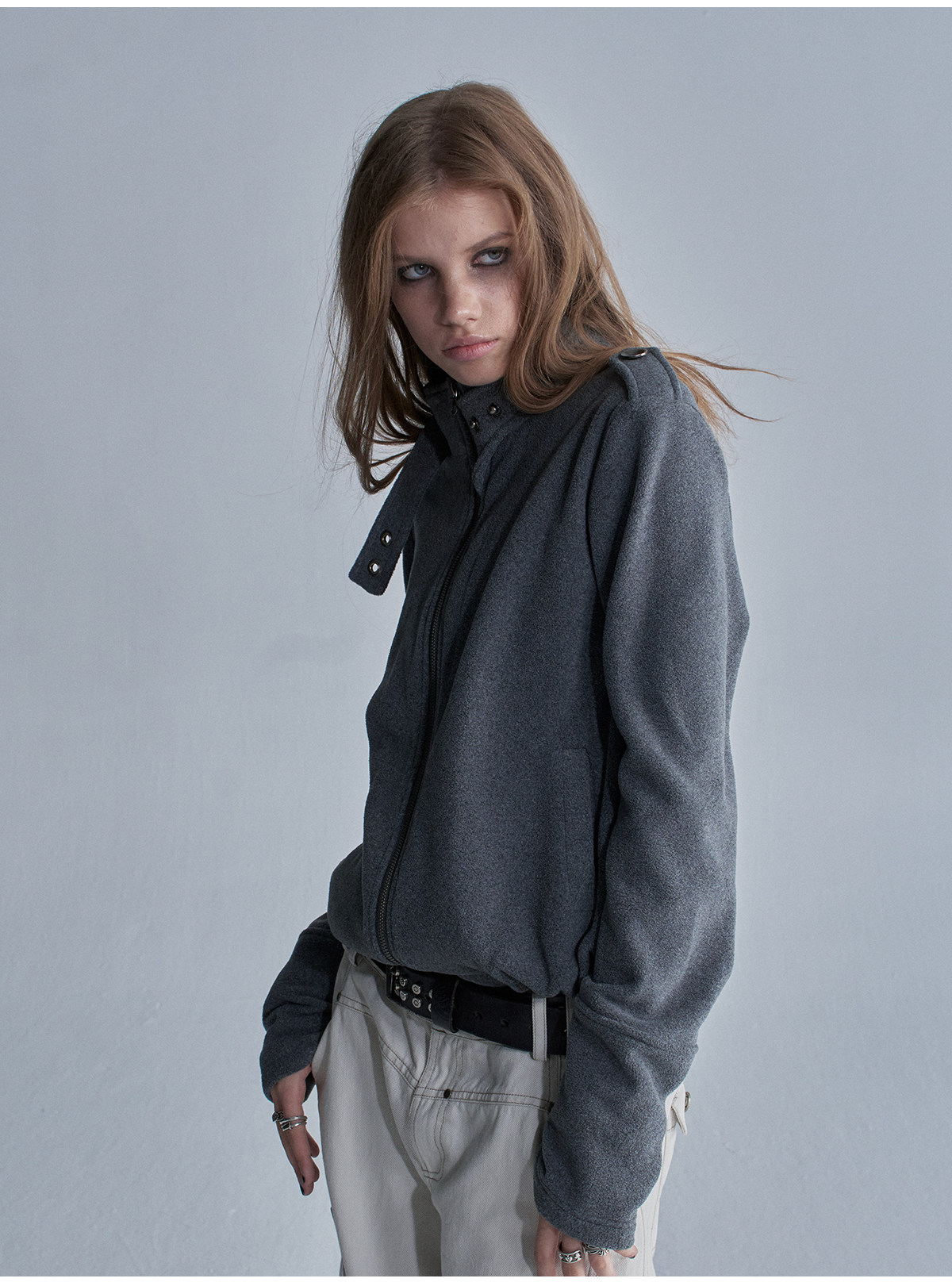wear And tear Loose Fleece Drawstring-Hem Cardigan Jacket