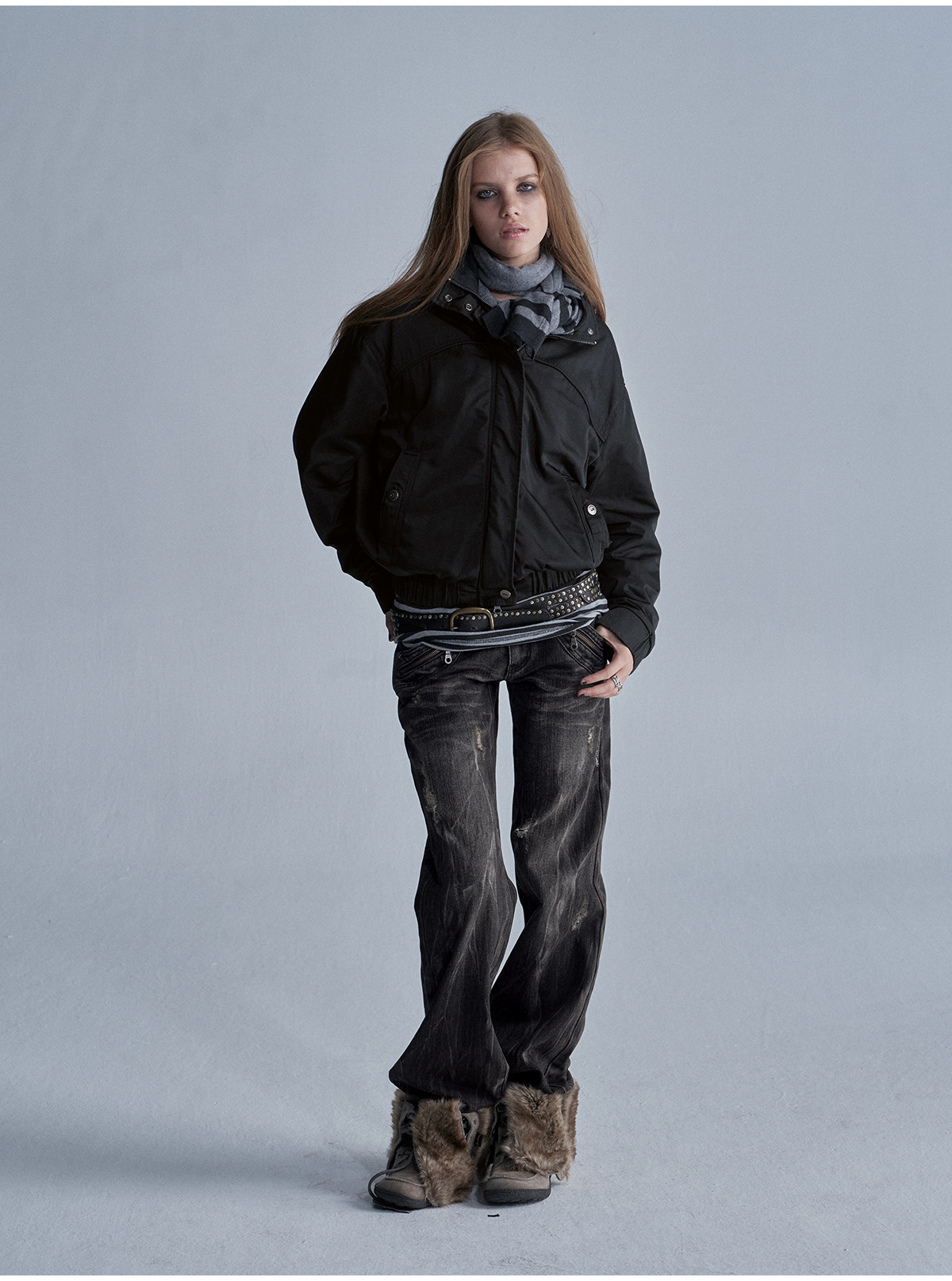 wear And tear Stand-Collar Fleece-Lined Nylon Jacket