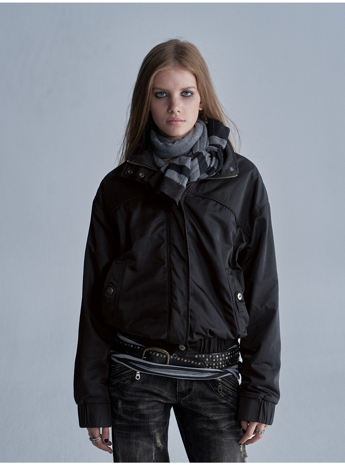 wear And tear Stand-Collar Fleece-Lined Nylon Jacket