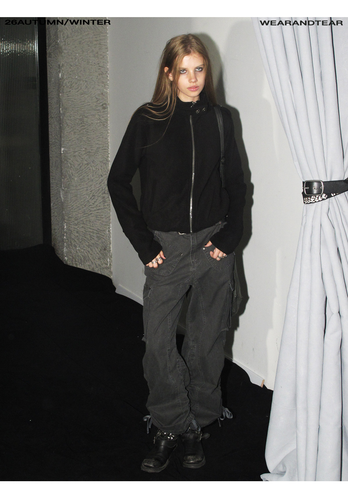 wear And tear Loose Fleece Drawstring-Hem Cardigan Jacket