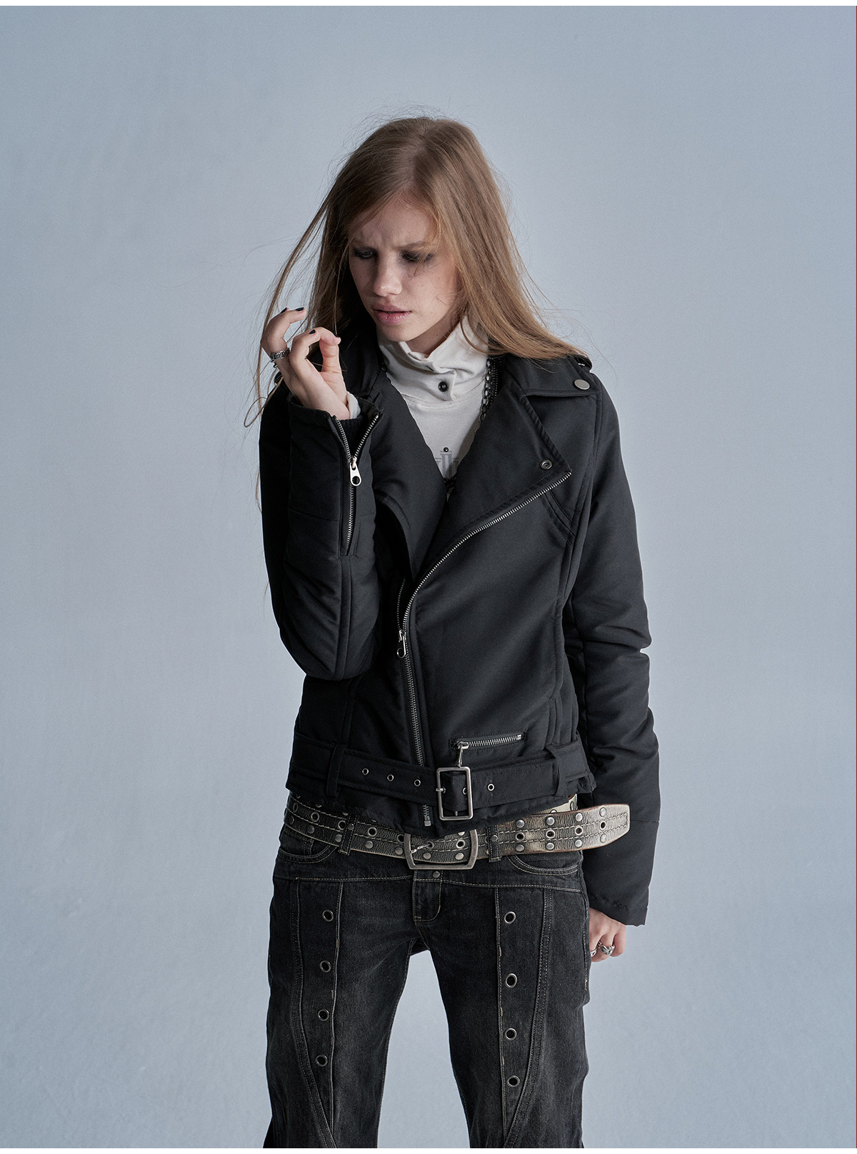 wear And tear Asymmetric Belted Punk Padded Jacket