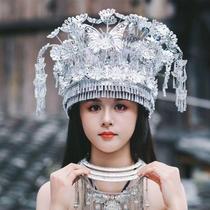New ethnic minority headwear Miao silver jewelry does not change color or oxidize Miao silver hat Miao headwear tassel silver hat