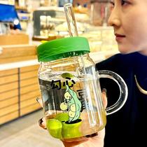 Cup for women new glass cup large capacity good-looking office drinking cup for girls large diameter straw cup for home use