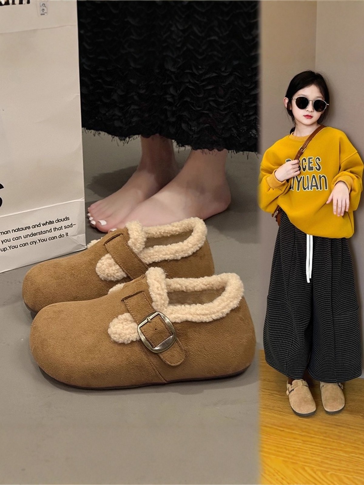 Girls' Fleece-Lined Birkenstock Shoes 2025 Winter New Waterproof Non-Slip Lamb Wool Northeast Cotton Shoes Children's Snow Boots