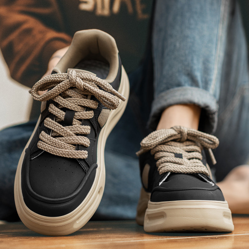 2026 New Men's Shoes, Summer Youth High-End Casual Sneakers, Soft Sole, Height-Increasing, Versatile Black Sports Trendy Shoes