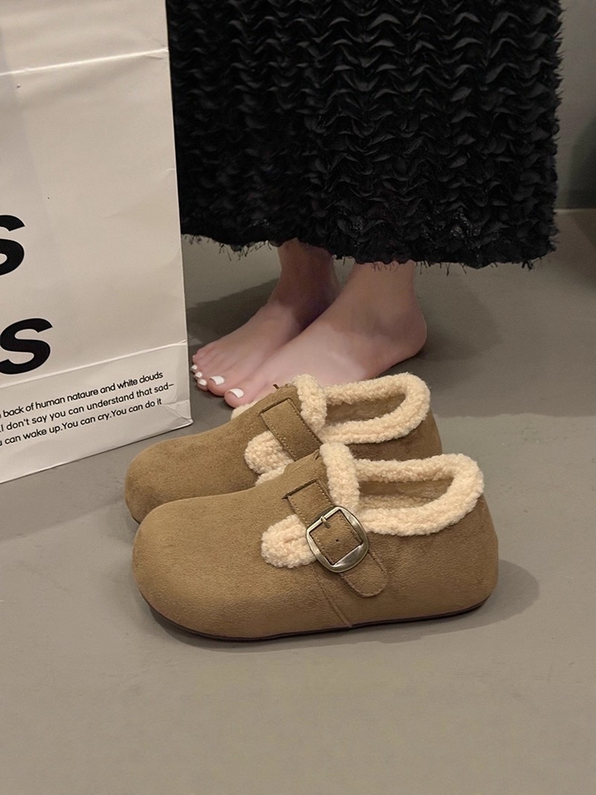 Girls' Fleece-Lined Birkenstock Shoes 2025 Winter New Waterproof Non-Slip Lamb Wool Northeast Cotton Shoes Children's Snow Boots