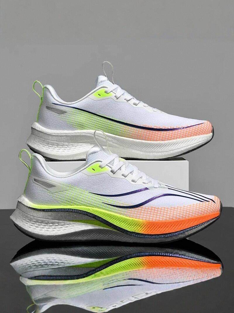 Running Shoes for Men 2026 New Summer Model for Older Children, Teenagers, and Middle School Students, Sports Carbon Plate Running Shoes, Shock-Absorbing, Ultra-Light, Pure White