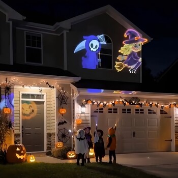 Trick or treat! halloween finger projector light glowing led ring tricky prank children's toy