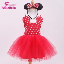 Summer childrens dress red polka dot mesh skirt suspender skirt girls fashion dance skirt headband set