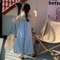 2023 Summer Korean Style Girls Suspenders Casual Vest Childrens Tencel Soft Denim Trousers Thin Section 3091