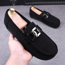 European station mens beanie shoes trendy soft-soled leather mens clown shoes corduroy lazy slip-on casual shoes for men