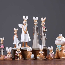 Mocha Rabbit Hug Heart Angel Couple Rabbit Nordic Home Living Room Bedroom Decoration Childrens Room Desktop Resin Ornament