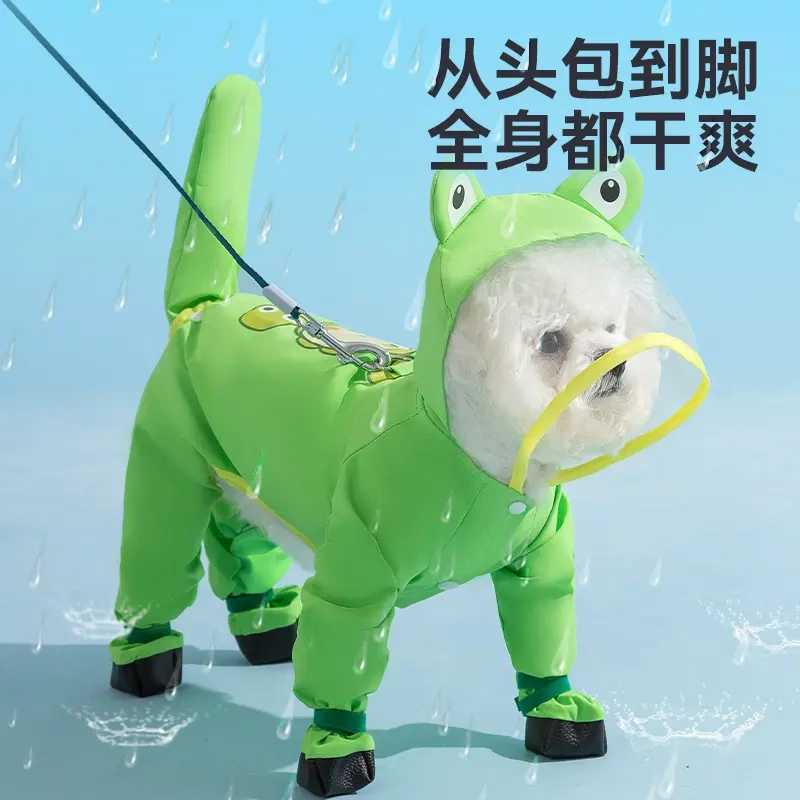 Pet Raincoat with Tail and Foot Poncho Teddy Bichon Small and Medium-Sized Dog All-Inclusive Waterproof Four-Legged Rainy Day Dog Clothes