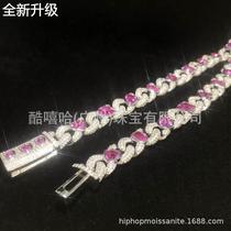 New hip-hop 13mm chain necklace 9 Cuban 25 silver micro-paved purple zircon 8-character chain mens necklace jewelry direct sales