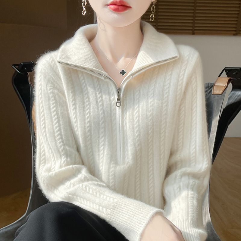 Zipper Half-Open Collar Ribbed Knit Base Shirt for Women 2026 New Spring and Autumn Plus Size Women's Top Autumn and Winter Sweater Zipper Half-Open Collar Ribbed Knit Base Shirt for Women 2026 New Spring and Autumn Plus Size Women's Top Autumn and Winter Sweater