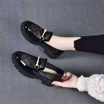 Womens single shoes 2021 new style mesh breathable thick-soled round-toe mid-heel one-step comfortable soft leather soft-soled loafers for women