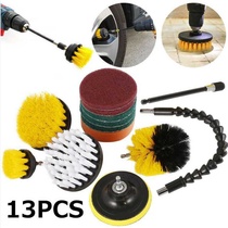 Cross-border popular electric cleaning brush yellow 13-piece electric drill brush head set floor and wall descaling cleaning and polishing