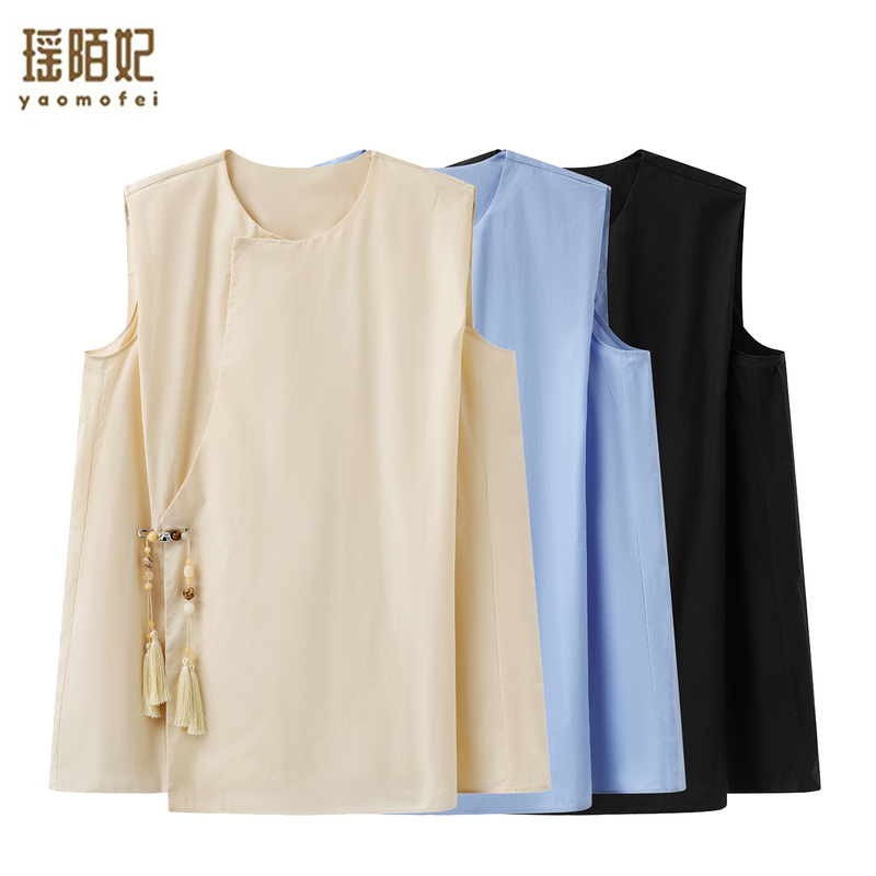 2026 Summer Versatile Retro New Chinese Style Tassel Loose Round Neck Sleeveless Shirt Vest Blouse Top for Women