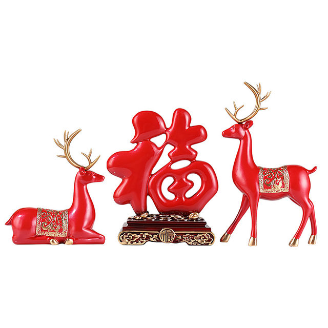 Red Fortune Character Resin Ornament 2026 New Chinese Style Living Room Entrance Office Home Festive Decoration