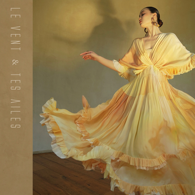 Le Vent&Tes Ailes · Lemon · French-Style Luxury 100% Rayon Dress, Vacation Style Niche Dress Le Vent&Tes Ailes · Lemon · French-Style Luxury 100% Rayon Dress, Vacation Style Niche Dress