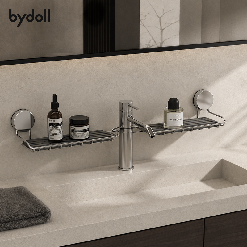 304 Stainless Steel Bathroom Storage Rack, Bathroom Sink, Washbasin Faucet Suction Cup, No-Drill Storage Rack
