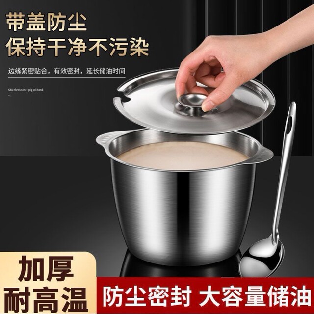 Ceramic Oil Storage Container with Lid and Spoon for Home Use, High Temperature Resistant, for Cooking Oil, Animal Fat, Chili Oil, Kitchen Storage