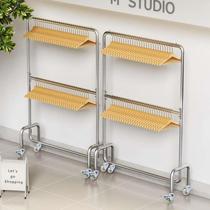 Womens clothing store display rack stainless steel double-layer floor-standing clothes hanger special shelf can be lifted and moved with wheels