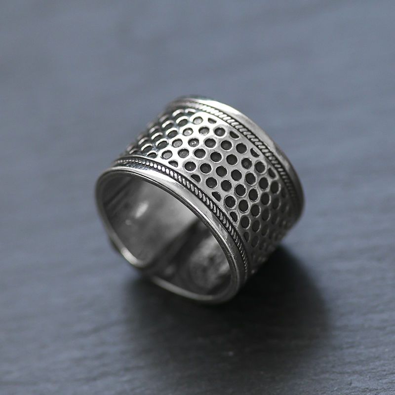 昔ながらの指ぬき模造シルバーリングDIY裁縫道具手作り滑り止め刺繍リングレトロニードルプレス指スリーブ