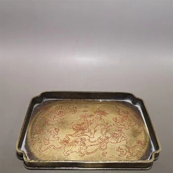 Retro bronze tea tray song style tea-carrying tea set storage tray japanese antique pot cushion tea cushion pot copper tray dry brewing table