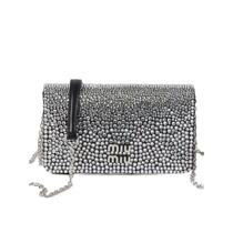 Dingxi Womens Lettering Logo Crystal Mini Shoulder Bag