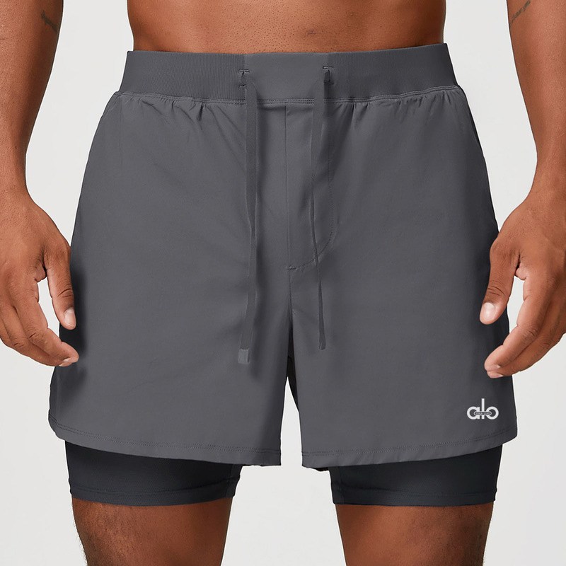 Alo Men's Breathable Fitness Shorts Double-Layer Professional Design Sports Running Badminton Training Five-Point Shorts Quick-Drying Alo Men's Breathable Fitness Shorts Double-Layer Professional Design Sports Running Badminton Training Five-Point Shorts Quick-Drying
