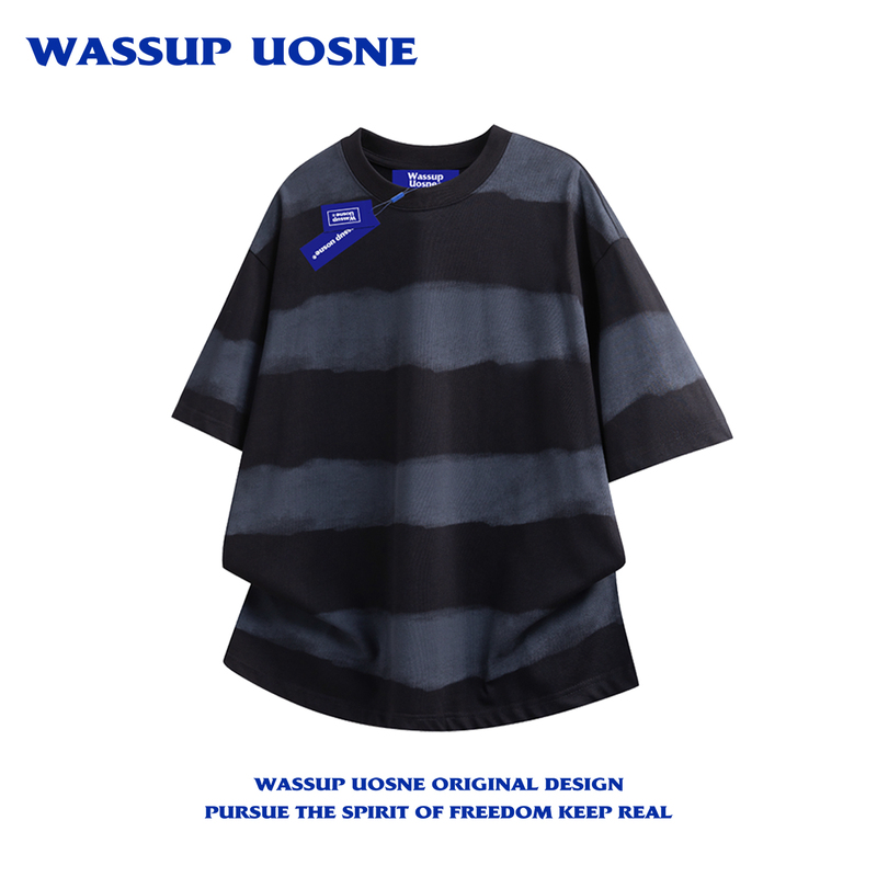Wassup Design-Inspired Batik Striped Short-Sleeve T-Shirt for Men 2026 New Loose Oversize Couple Top Summer