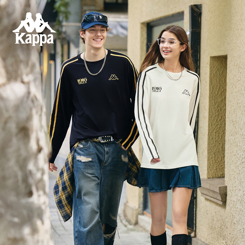 Kappa Pure Cotton Long-Sleeve T-Shirt for Women, New Autumn Loose Sweatshirt, American Retro Color-Block Jersey Top for Men Kappa Pure Cotton Long-Sleeve T-Shirt for Women, New Autumn Loose Sweatshirt, American Retro Color-Block Jersey Top for Men