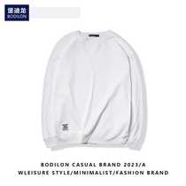 Winter solid color handsome mens pullover heavy sweatshirt round neck fashion casual loose straight versatile simple mens clothing
