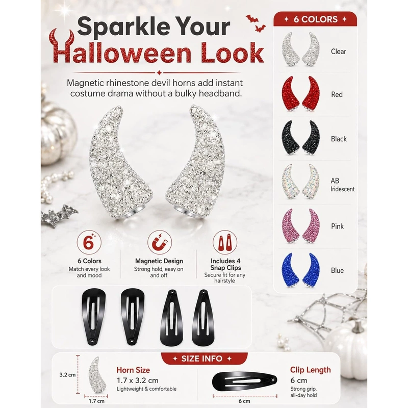 Wearable Magnetic Devil Horns Sparkling Decorative Props Fun Halloween Party for Girls Wearable Magnetic Devil Horns Sparkling Decorative Props Fun Halloween Party for Girls