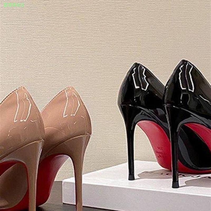 Sexy High-Heeled Shoes, Disposable, Everyday Red-Soled Women's Patent Leather 2024 New Model, Commuting Pointed Toe, Shallow Mouth, Elegant and Sexy