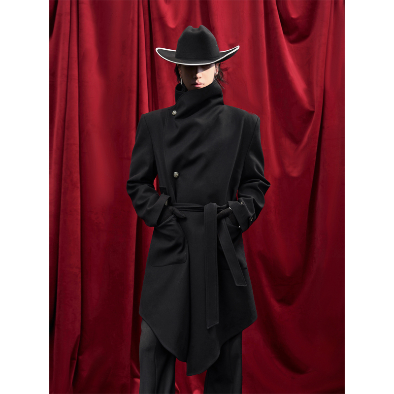 Balitone "Prague Legend" Original Multi-Form Stand-Up Collar Hand-Painted Lining Mid-Length Lace-Up Trench Coat for Men Balitone "Prague Legend" Original Multi-Form Stand-Up Collar Hand-Painted Lining Mid-Length Lace-Up Trench Coat for Men