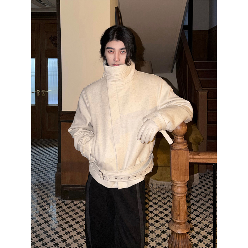 Balitone "Night and Dawn" Original Black and White Multi-Form 50% Wool Jacket Short Stand-Up Collar Woolen Coat