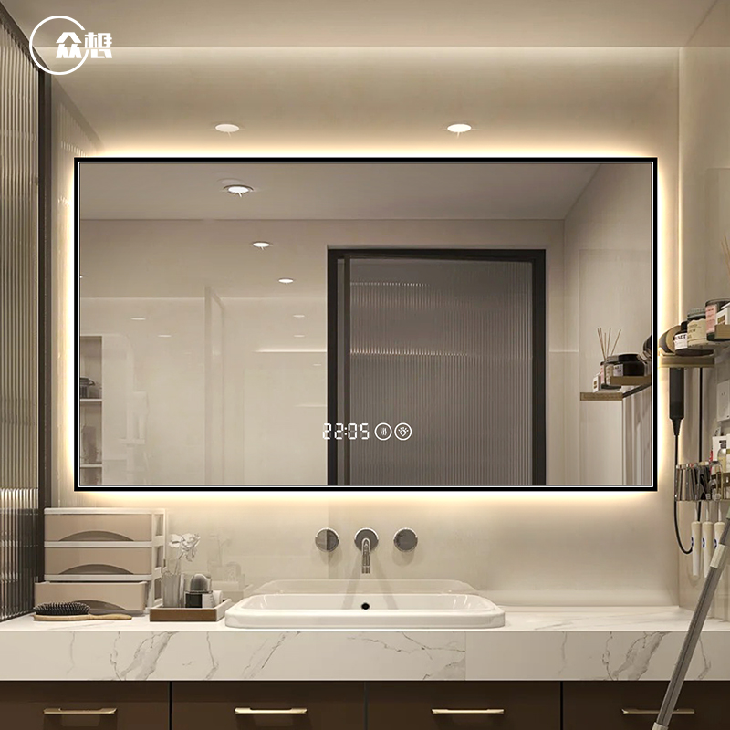 Zhou Xiang aluminum alloy frame bathroom mirror led with lamp anti-fog intelligent dressing room mirror wall hanging washing table mirror